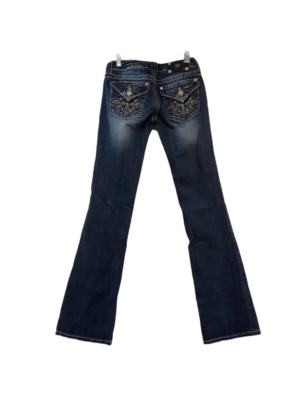 Miss Me Boot Cut Distressed Embellished Jeans Size 26 Dark Wash Rhinestone Pocke